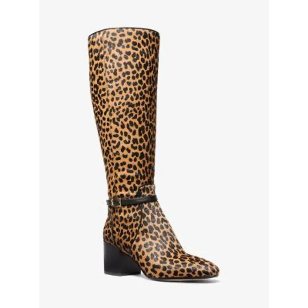 Michael Kors Ella Leopard Print Calf Hair Block Heel Boot 8 - Picture 2 of 5